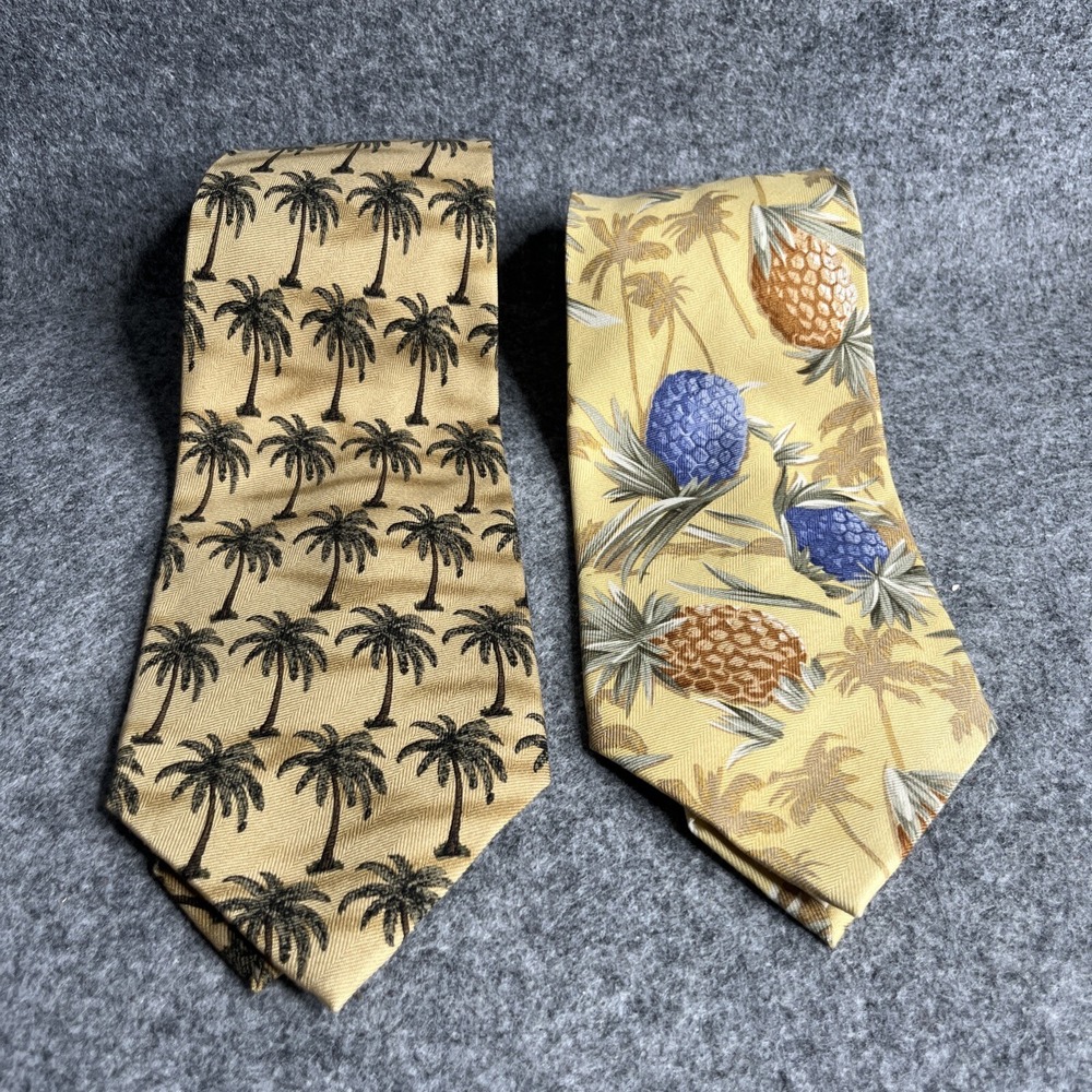 Lot Of 2 Tommy Bahama Tropical Pineapples & Hawaiian‎ Palm Tree Silk NeckTie